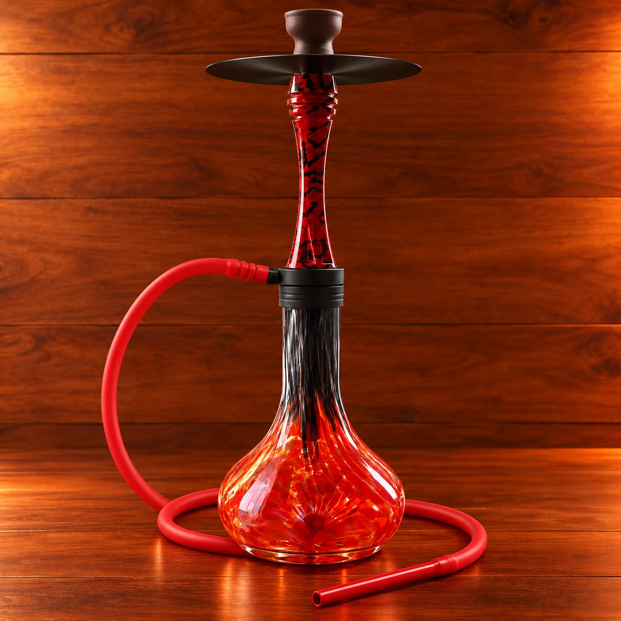 Kırmızı Siyah Karbonfiber Gövdeli Nargile Takımı – Çelik İç Borulu Full Set