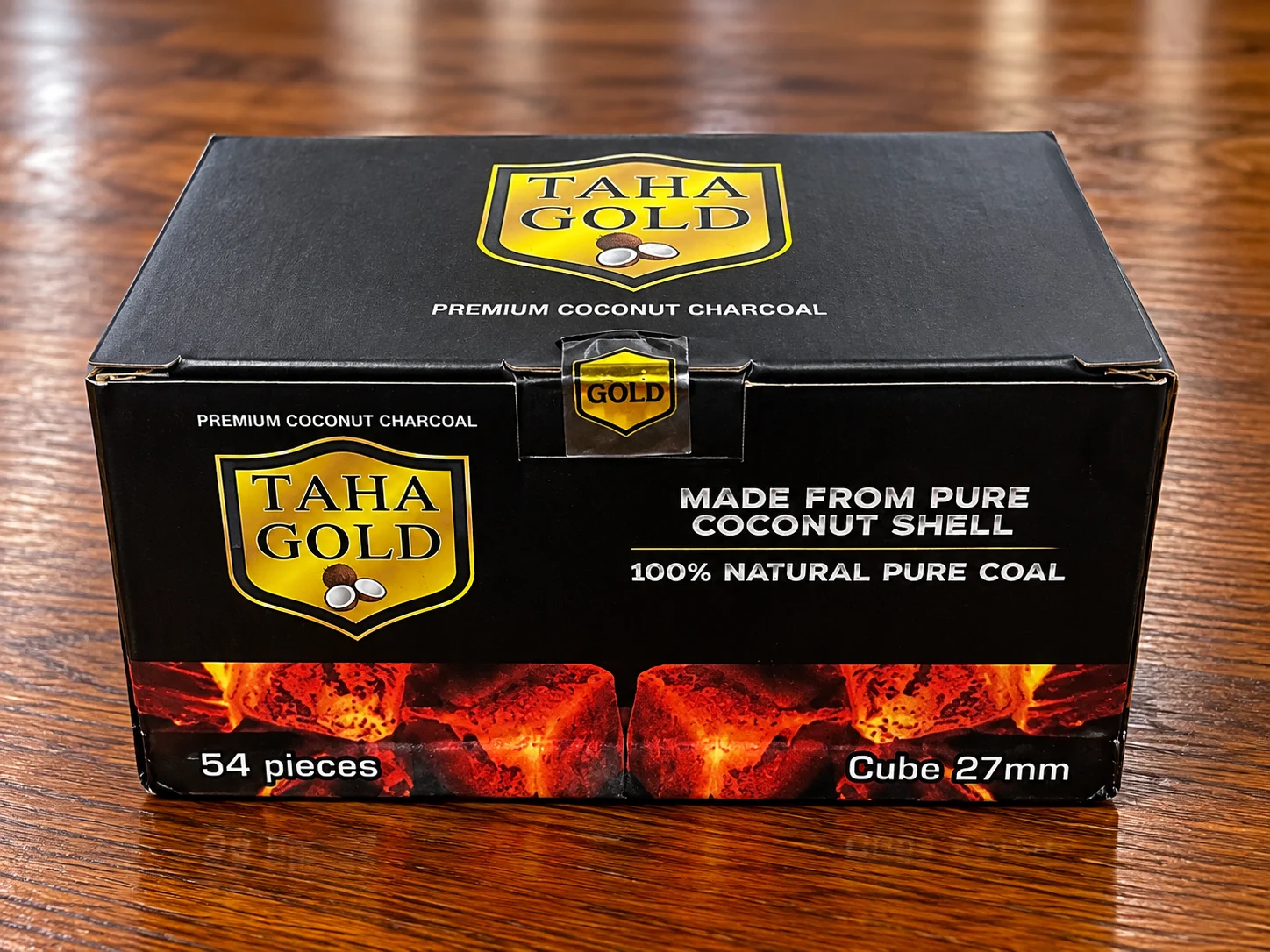 TAHA GOLD Premium Hindistan Cevizi Nargile Kömürü – 1 KG – 27 MM Küp – 54 Adet